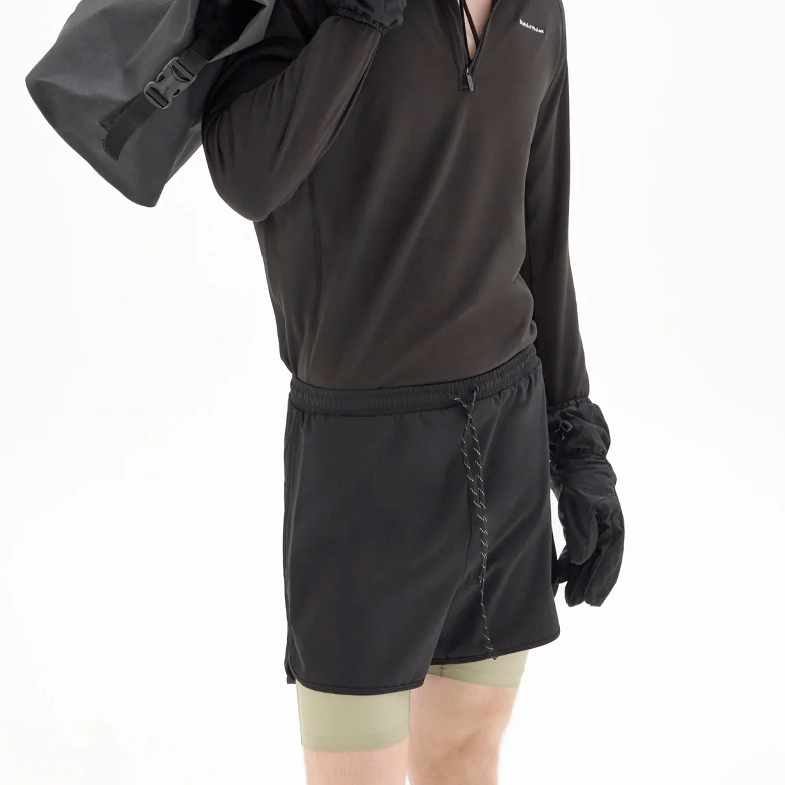 Men's Layered Pocketed Trail Shorts Black / Ash - Image 3