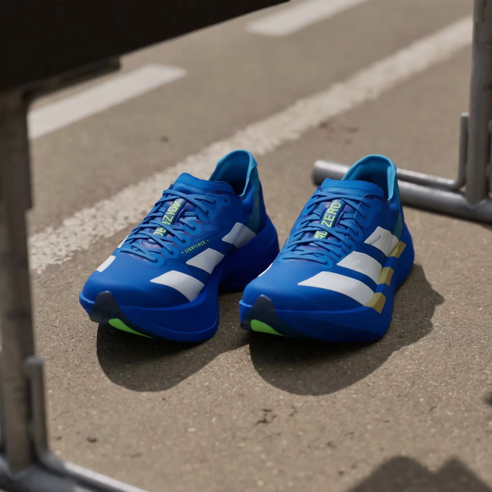 Men's Adizero Adios Pro 4 Running Shoes Blue / Cloud White / Lime Burst - Image 3