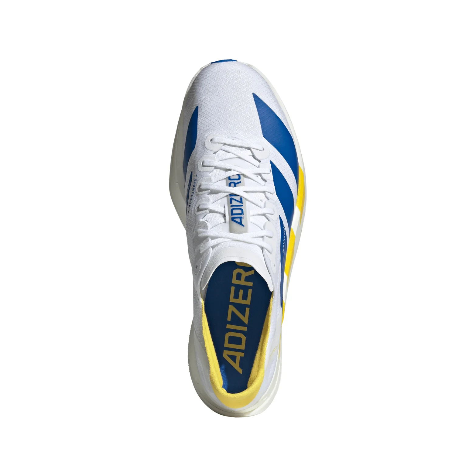 Men's Adizero Adios Pro 4 Running Shoes Cloud White / Blue / Yellow - Image 3