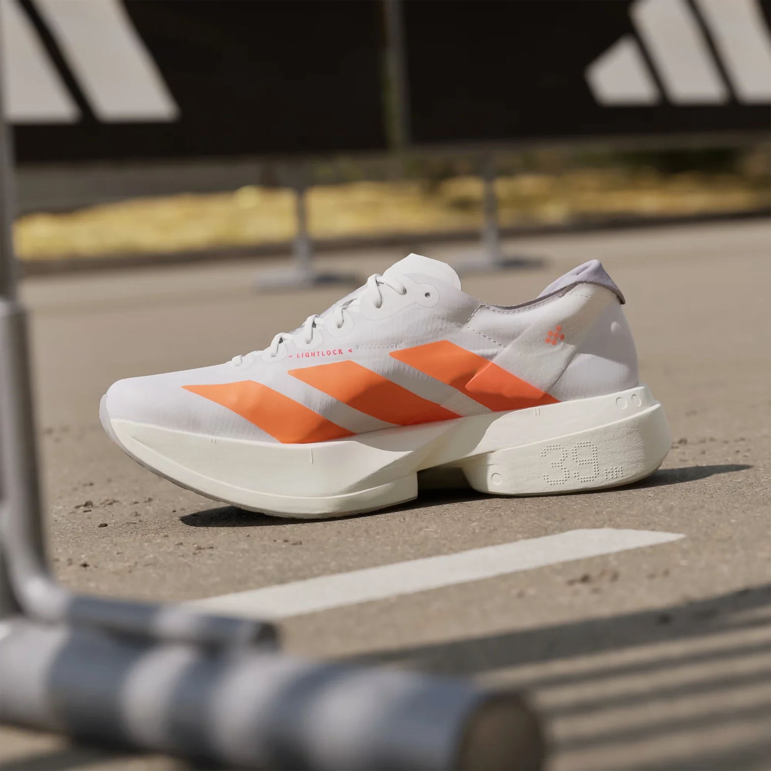 Men's Adizero Adios Pro 4 Running Shoes Cloud White / Lucid Orange / Lucid Red - Image 2