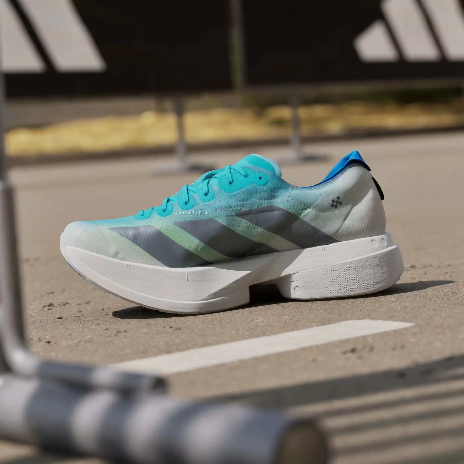 Men's Adizero Adios Pro 4 Running Shoes Hi-Res Aqua / Iron Metallic / Grey One - Image 2