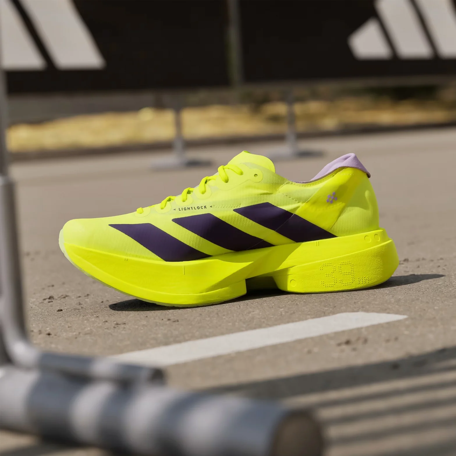Men's Adizero Adios Pro 4 Running Shoes Solar Yellow / Aurora Plum / Powder Plum - Image 2