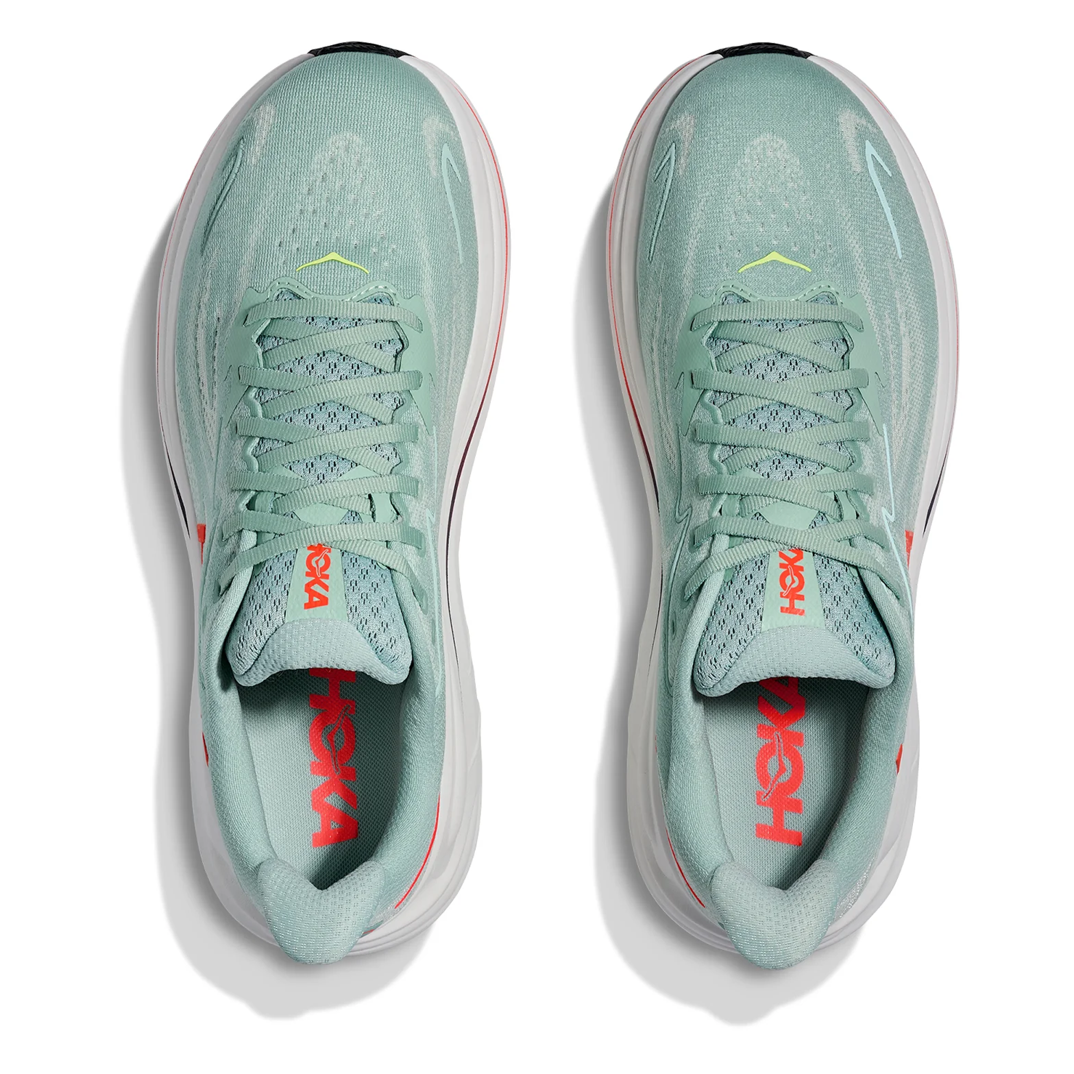 Men's Clifton 10 Running Shoes Sage / Neon Flame - Image 3