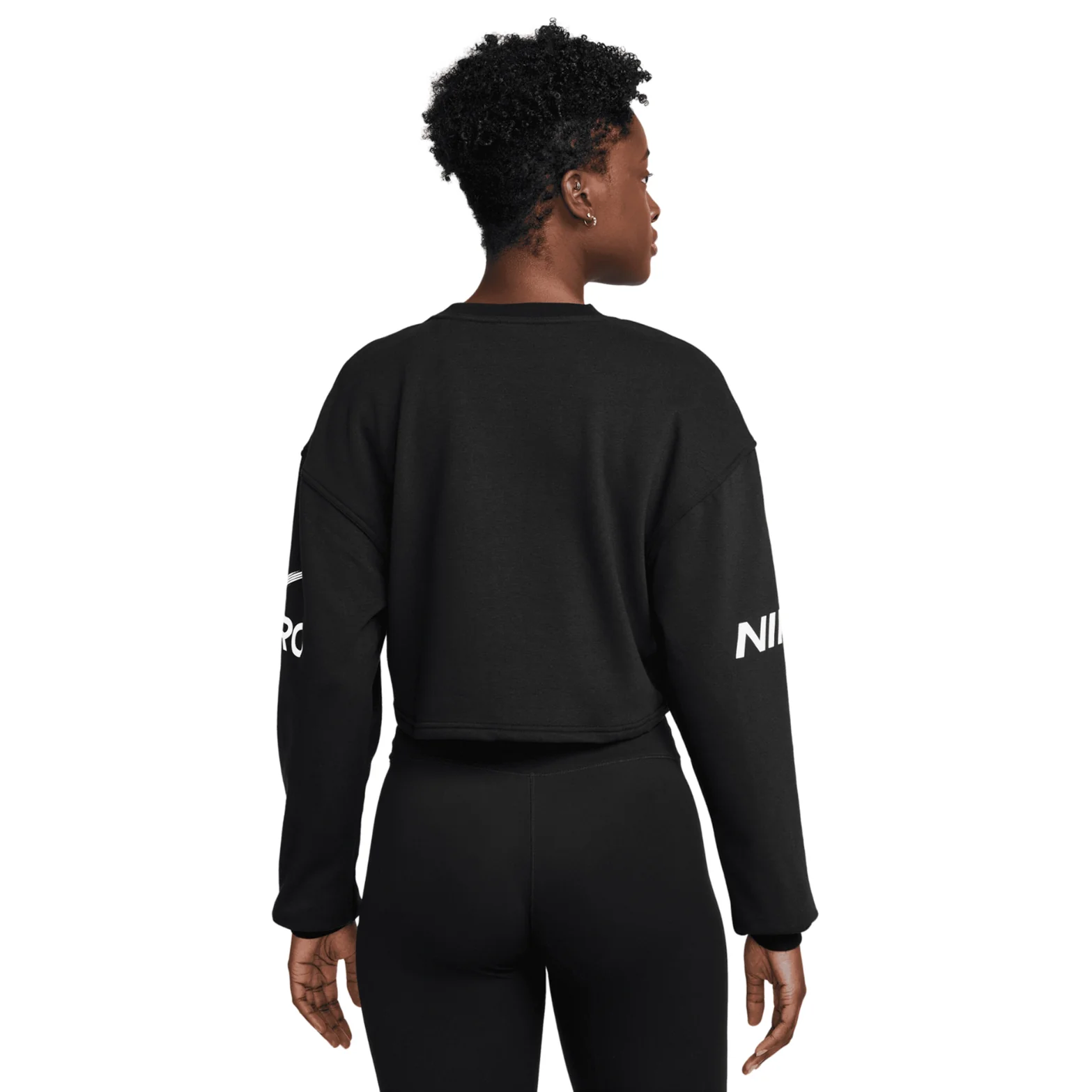 Women's Pro Dri-FIT Loose French Terry Crew Neck Sweatshirt Black / White - Image 2