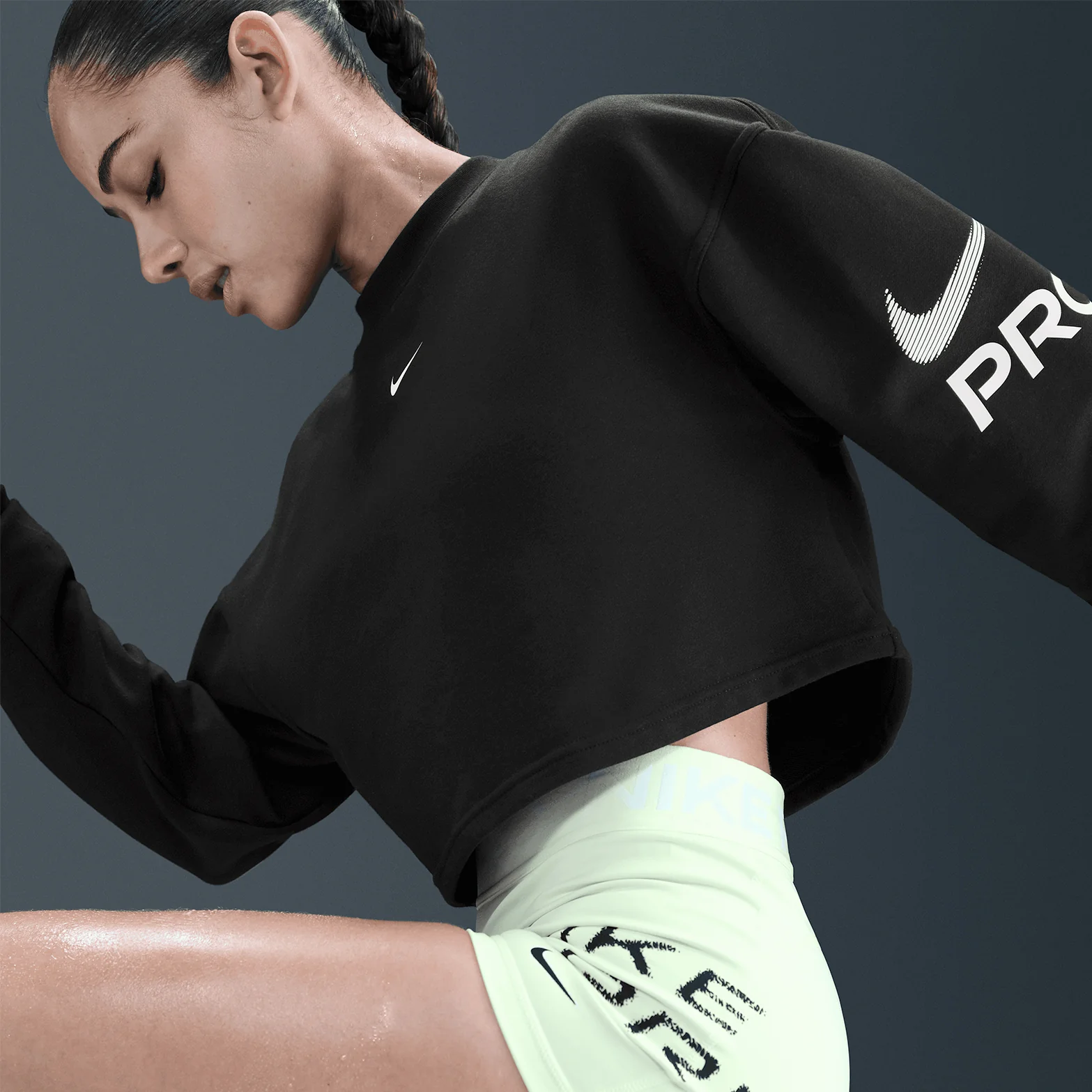 Women's Pro Dri-FIT Loose French Terry Crew Neck Sweatshirt Black / White - Image 5