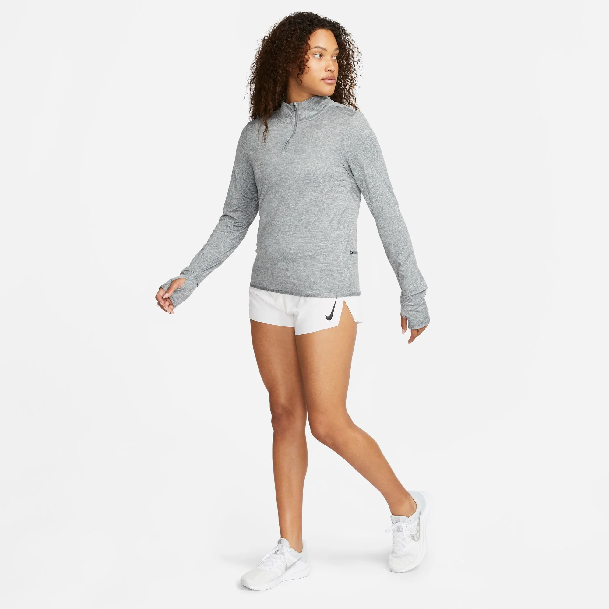 Nike Women's Dri-FIT Swift 1/4 Zip Running Top Smoke Grey / Light Smoke Grey / Heather - Image 3