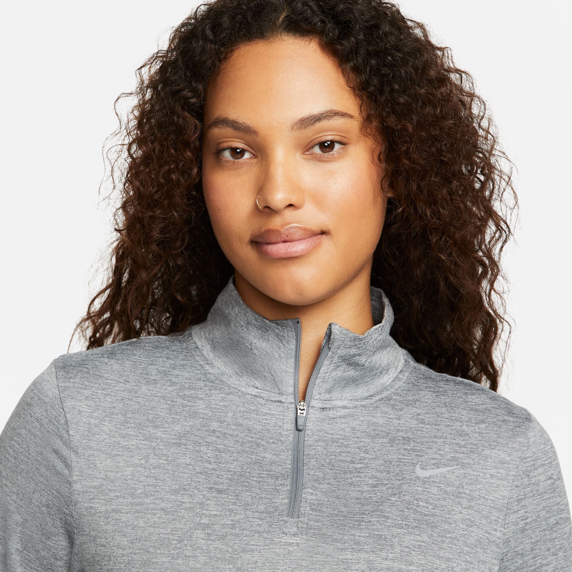 Nike Women's Dri-FIT Swift 1/4 Zip Running Top Smoke Grey / Light Smoke Grey / Heather - Image 4