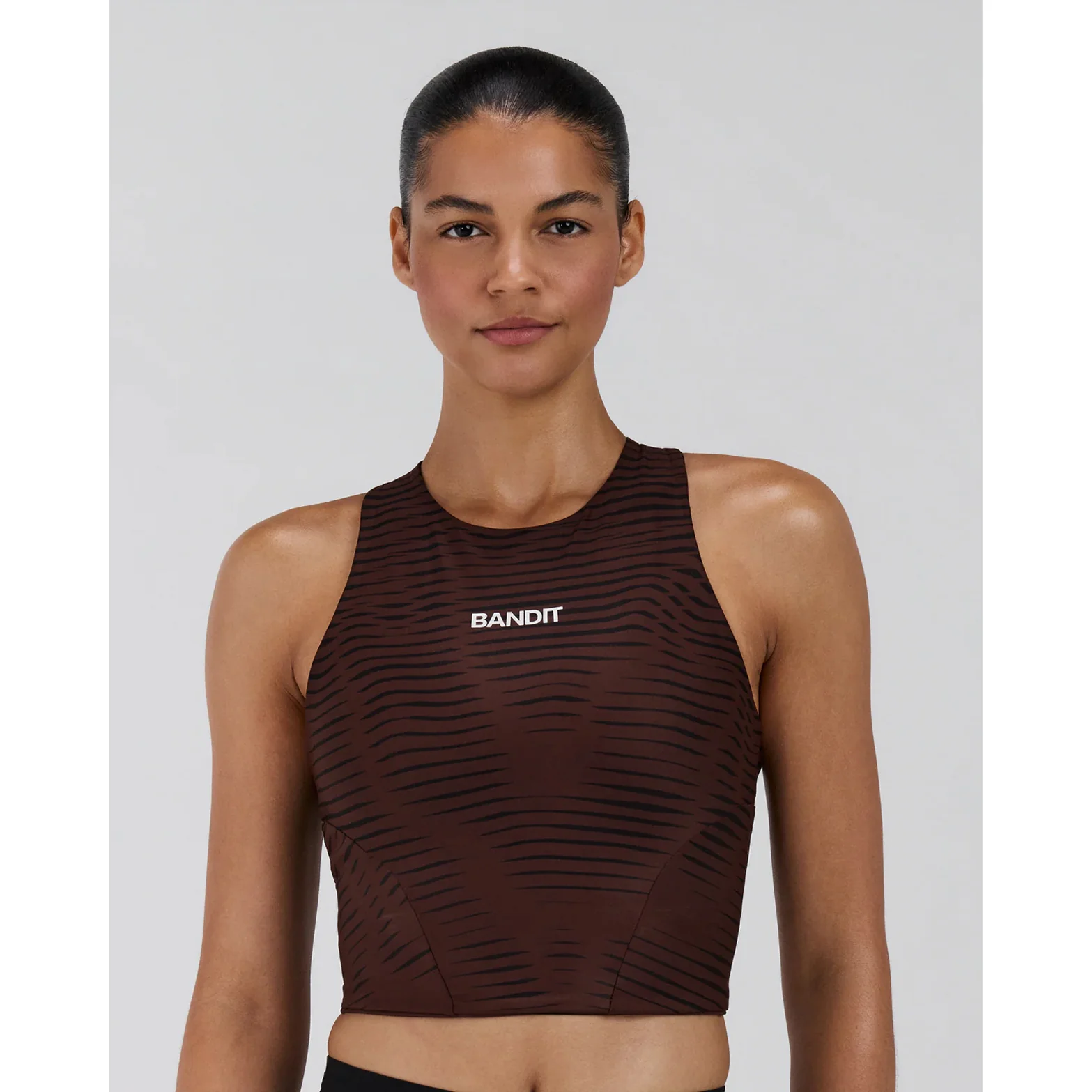 Women's Stamina Race Crop Organic Stripe Cacao - Image 2