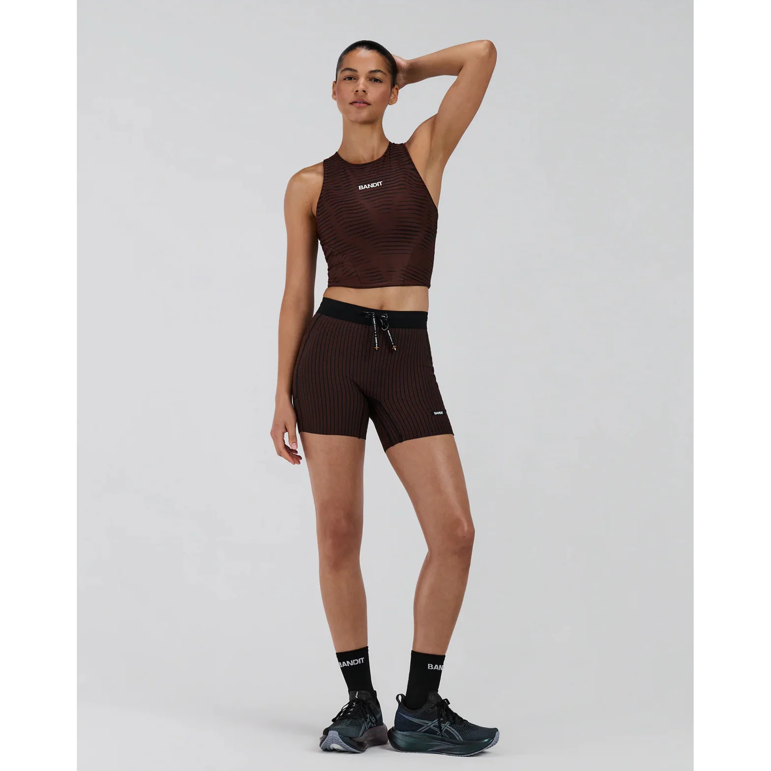 Women's Stamina Race Crop Organic Stripe Cacao - Image 5