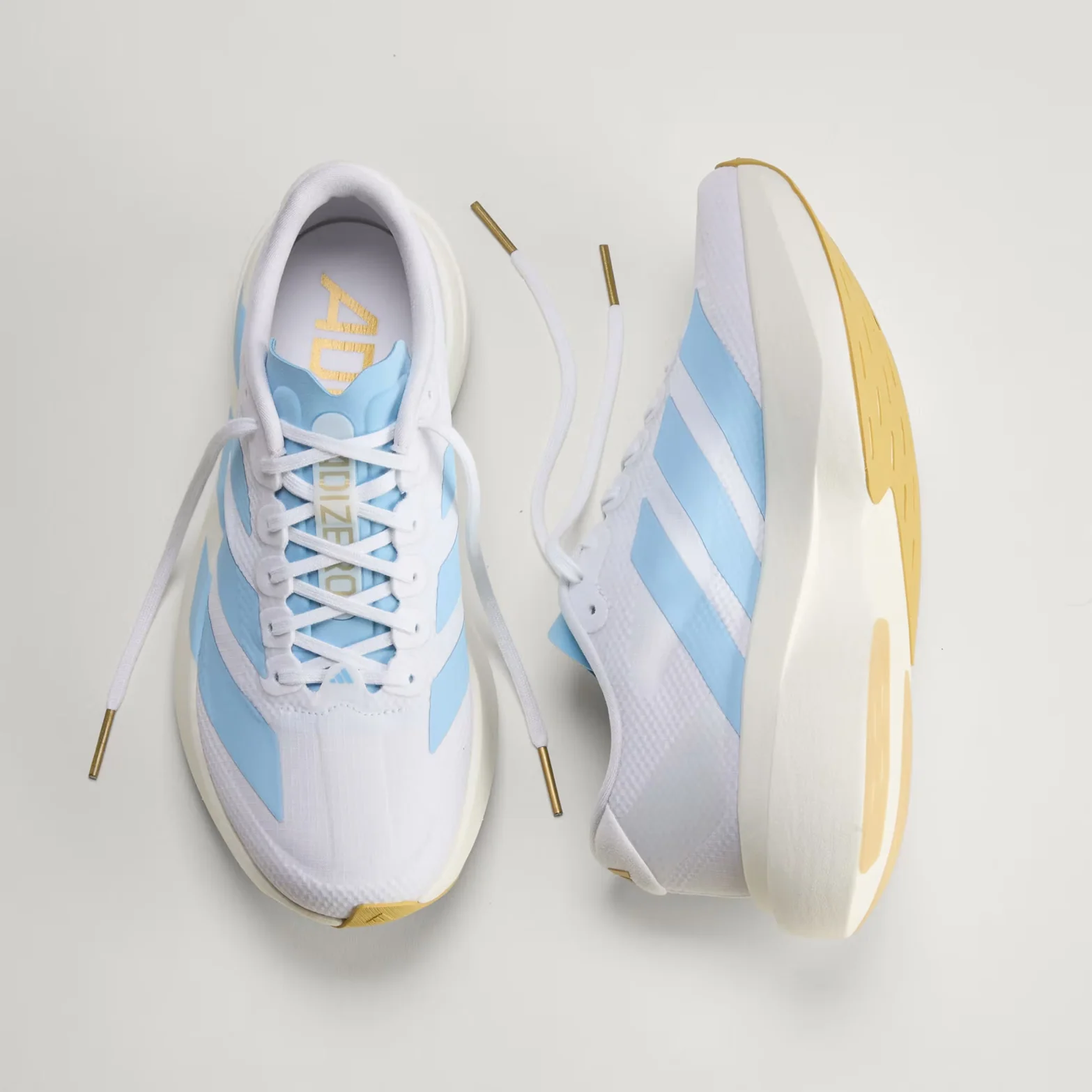 Women's Adizero EVO SL Woven Running Shoes Cloud White / Clear Blue / Matte Gold - Image 2
