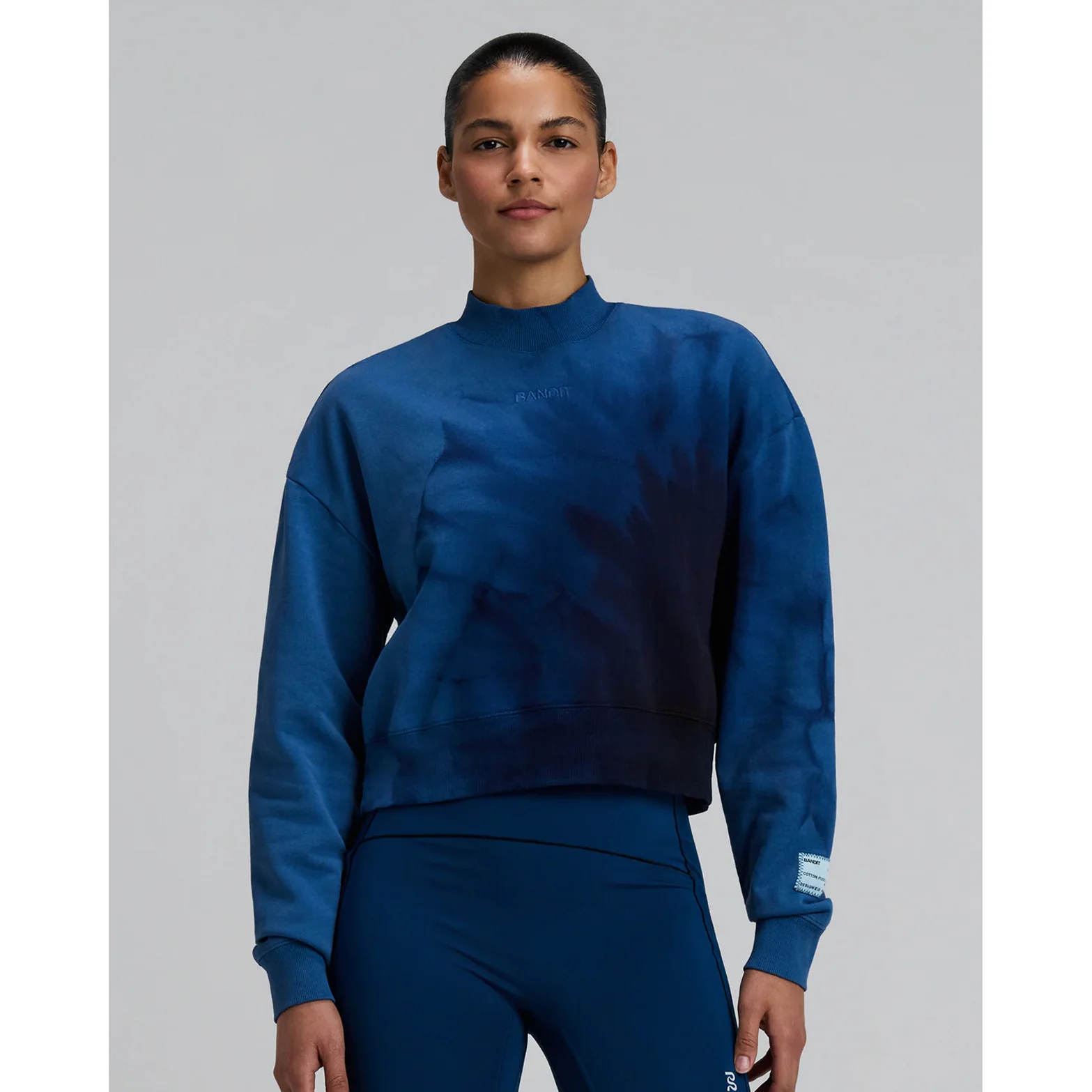 Women's Cropmock Pullover Aegean Blue Wave Print - Image 2