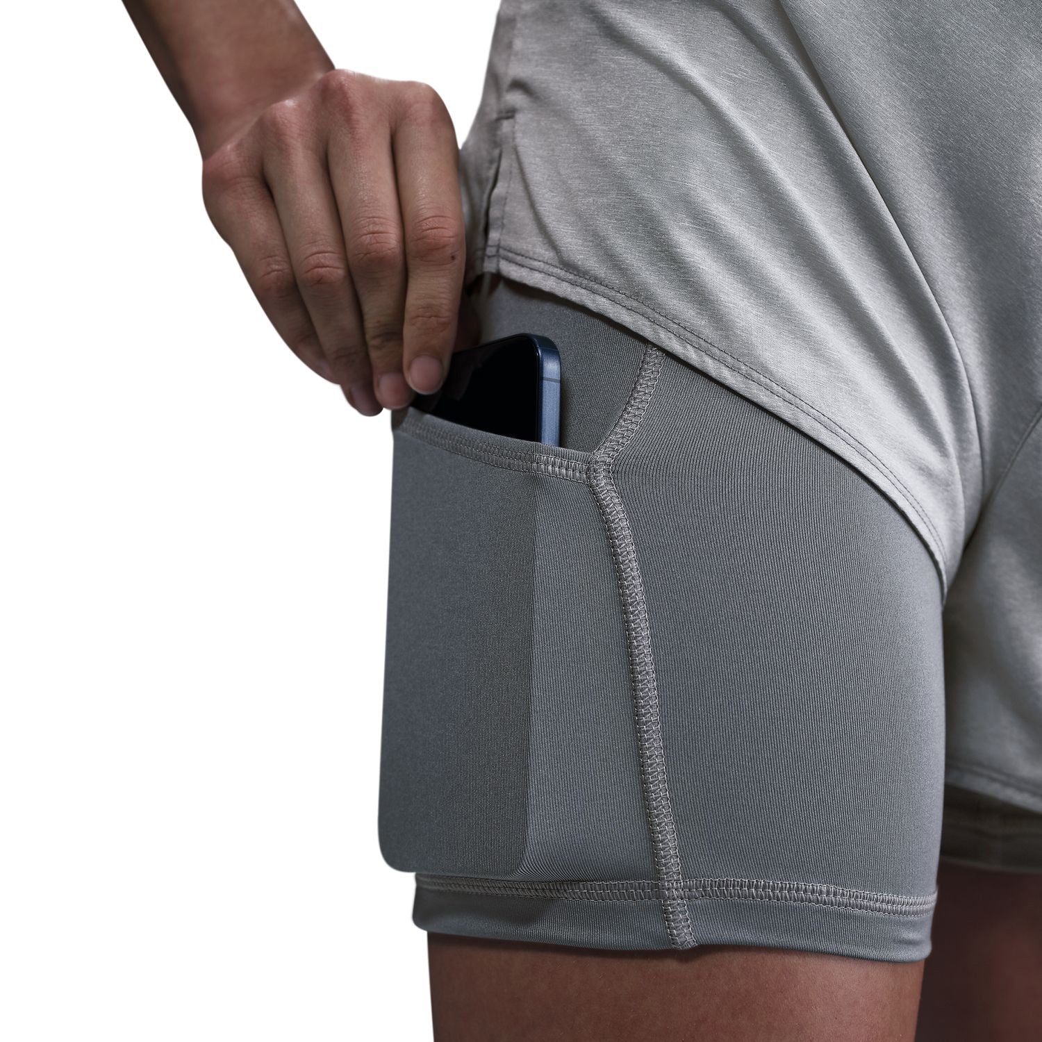 Women's Dri-FIT High-Waisted 3 Inch 2 in 1 Shorts Smoke Grey / Heather / Reflective Silver - Image 3