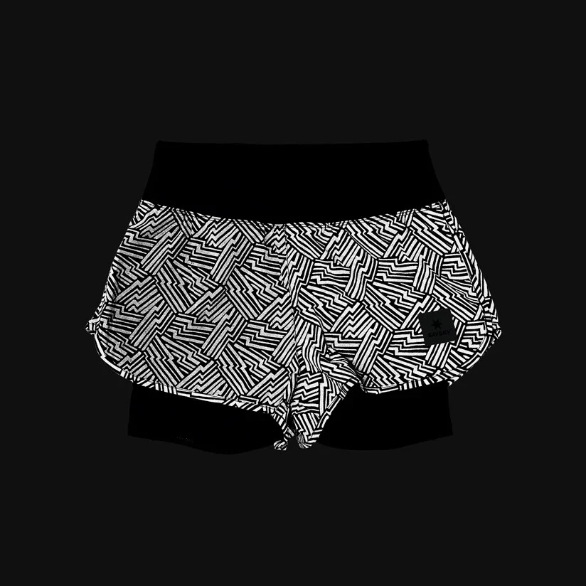 Women's Reflective 2 In 1 3 Inch Pace Shorts Black AOP - Image 4