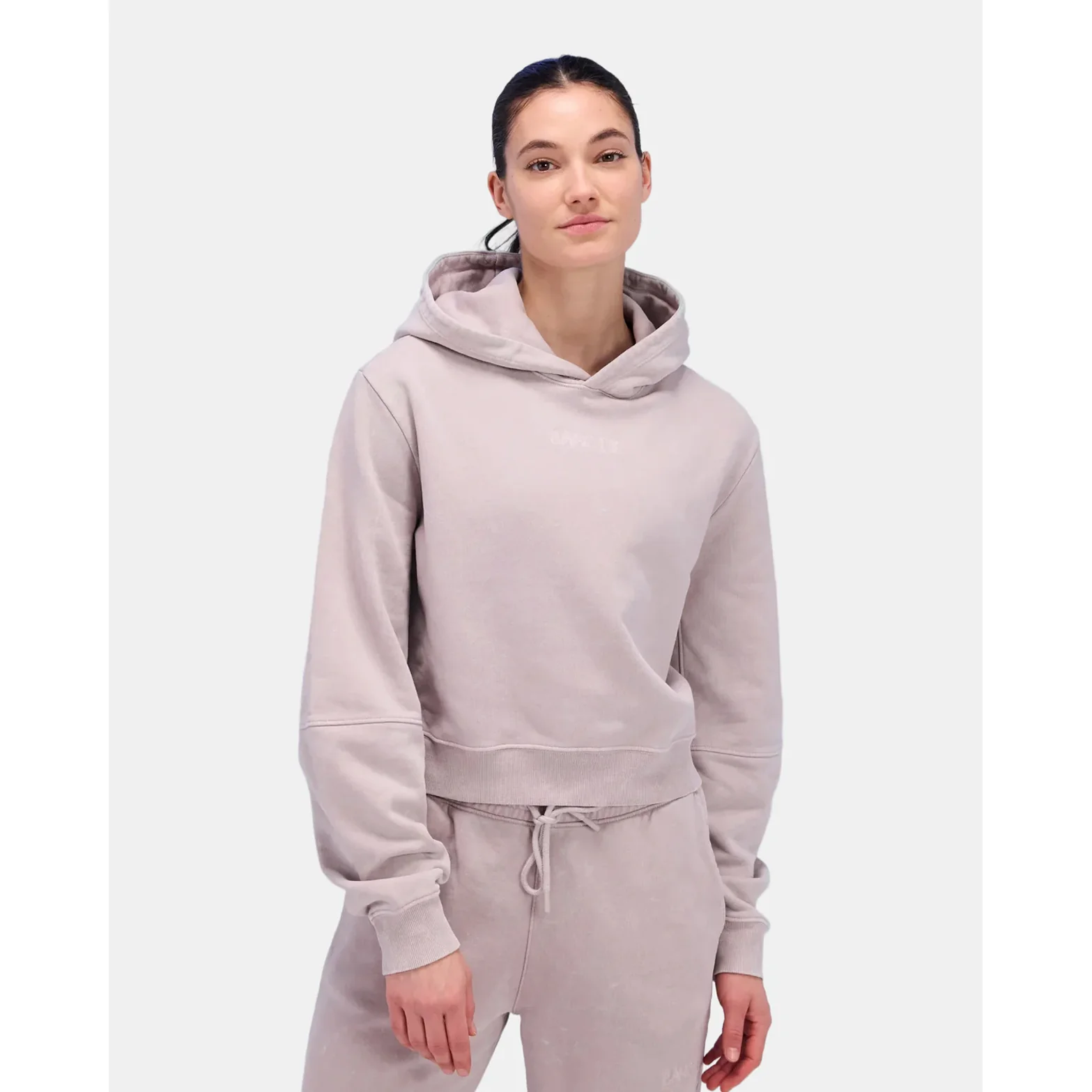 Women's Stitched Logo Cropped Hoodie Ash - Image 2