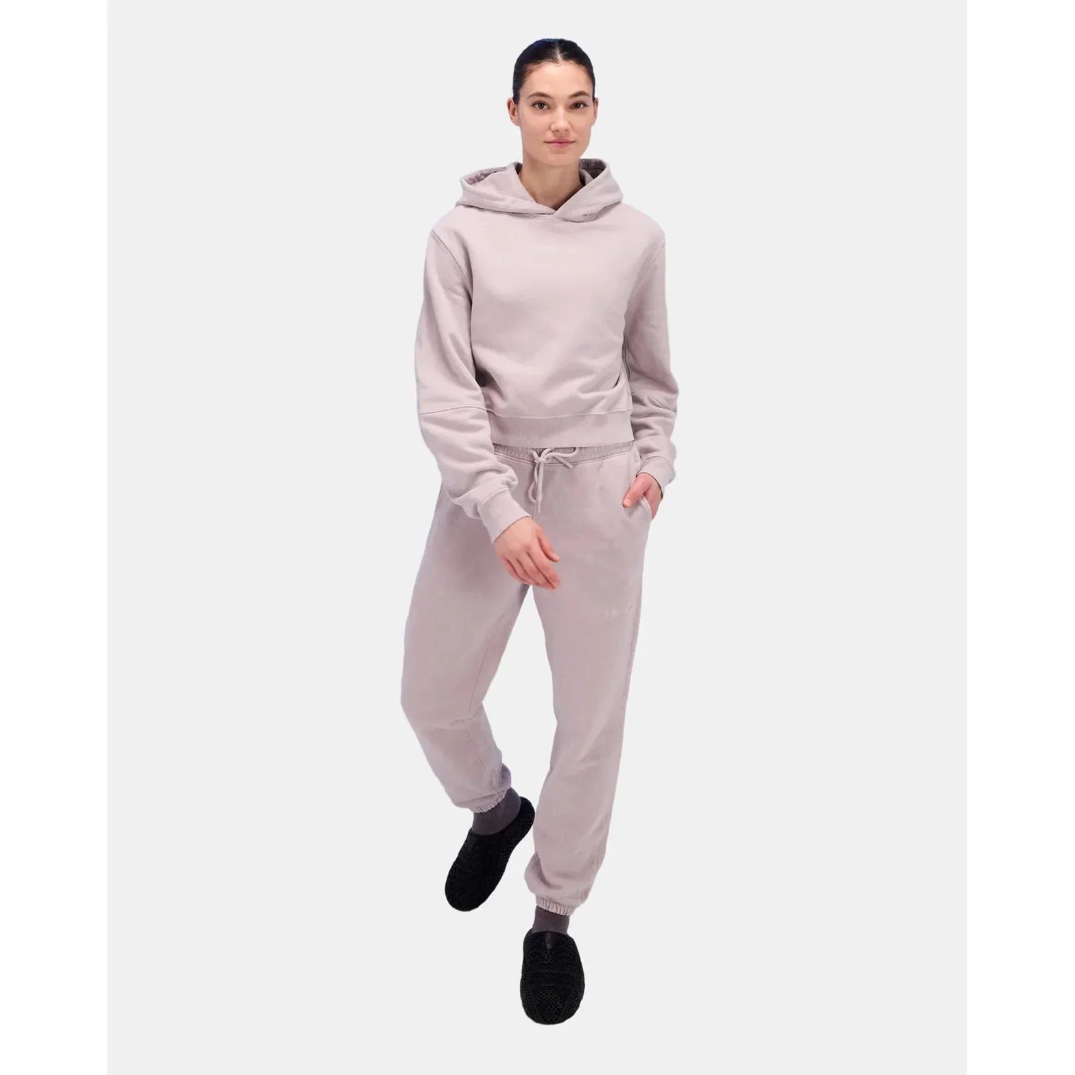 Women's Stitched Logo Cropped Hoodie Ash - Image 5