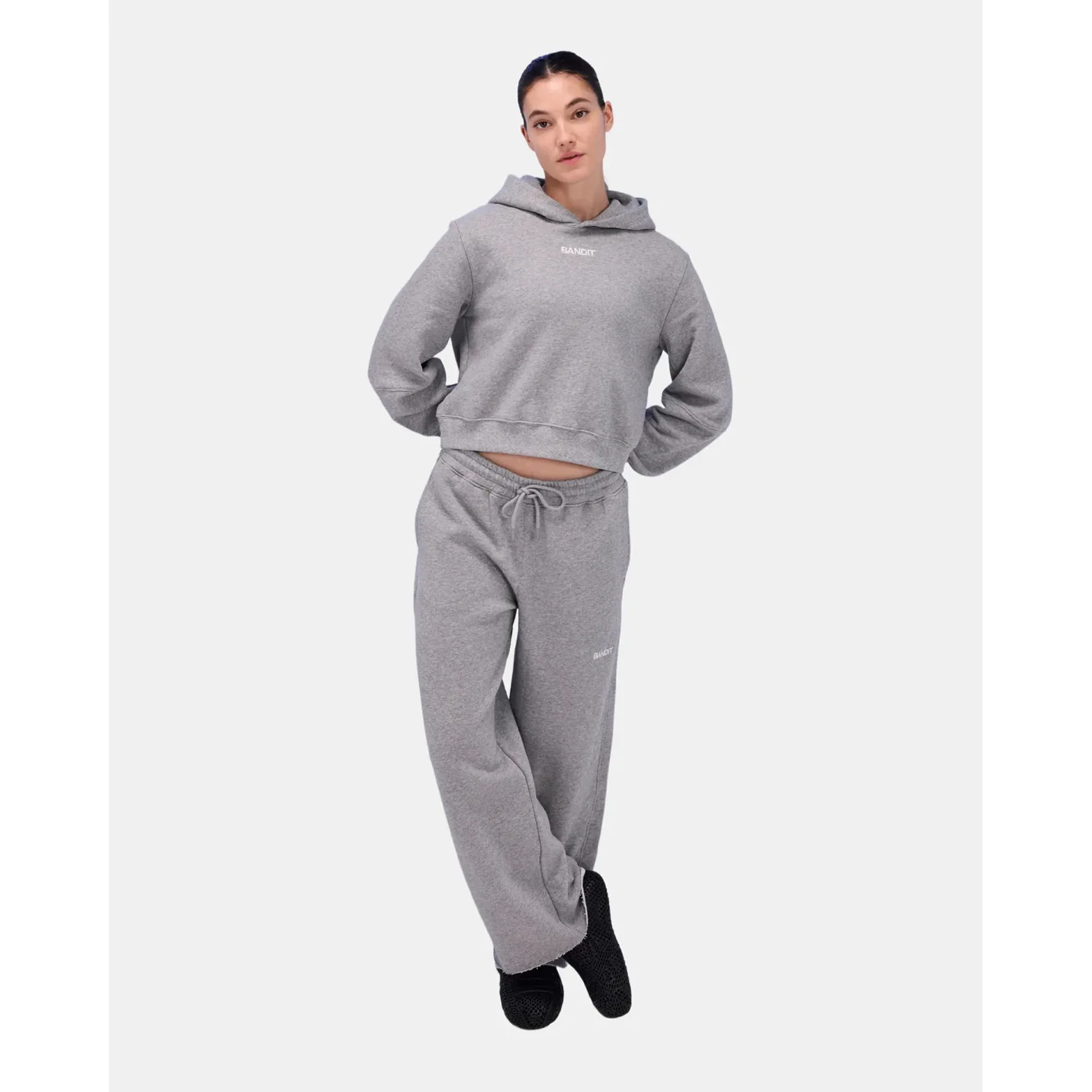 Women's Stitched Logo Cropped Hoodie Heather Grey - Image 6